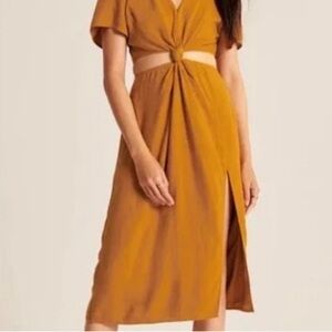 Abercrombie and Fitch Front Tie Cutout Linen Dress